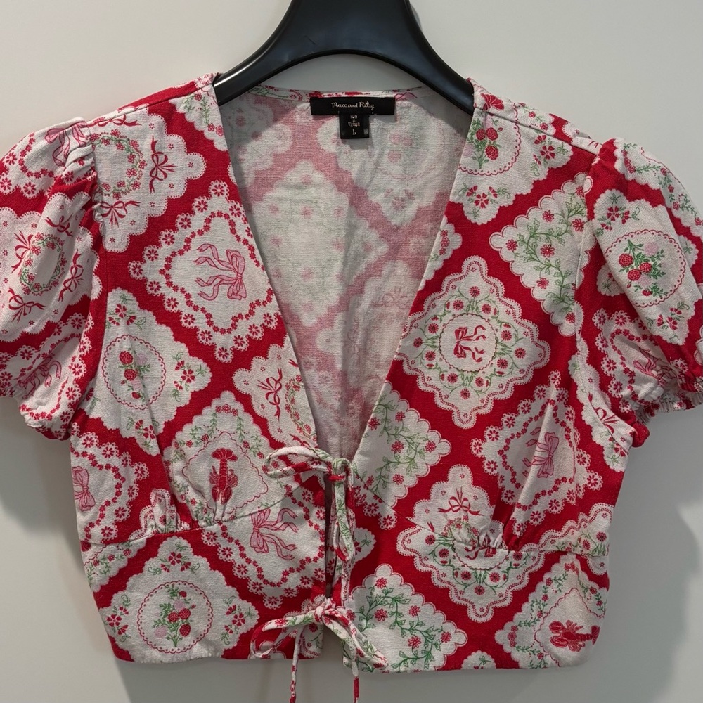 Max And Riley Tie Front Linen/Rayon Crop Top Large
